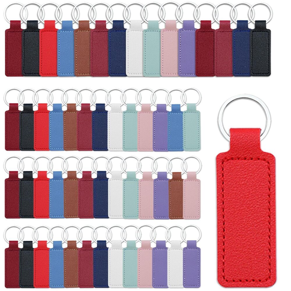 3518 55 Pcs Leather Keychain Blanks DIY Leather Keychain for Engraving